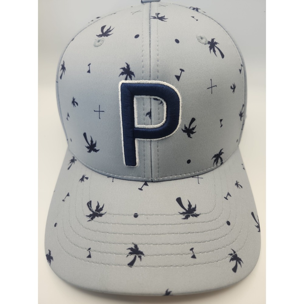 PUMA GOLF Hat Palm Tree Cap Gray Mens OSFM Snapback 110 FlexFit